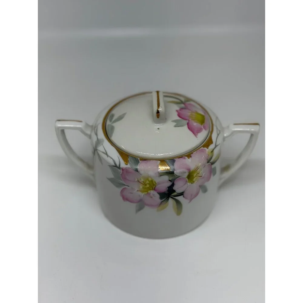 VTG Noritake‎ Azalea Nippon Sugar Hand-Painted Pink Floral Sugar Bowl w Lid 4.5